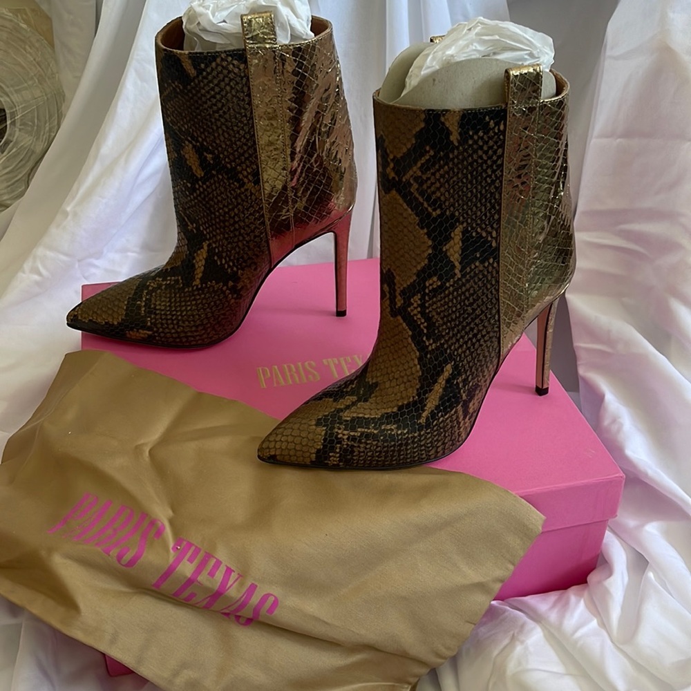 Paris Texas Brown Snake Print Ankle Boots
